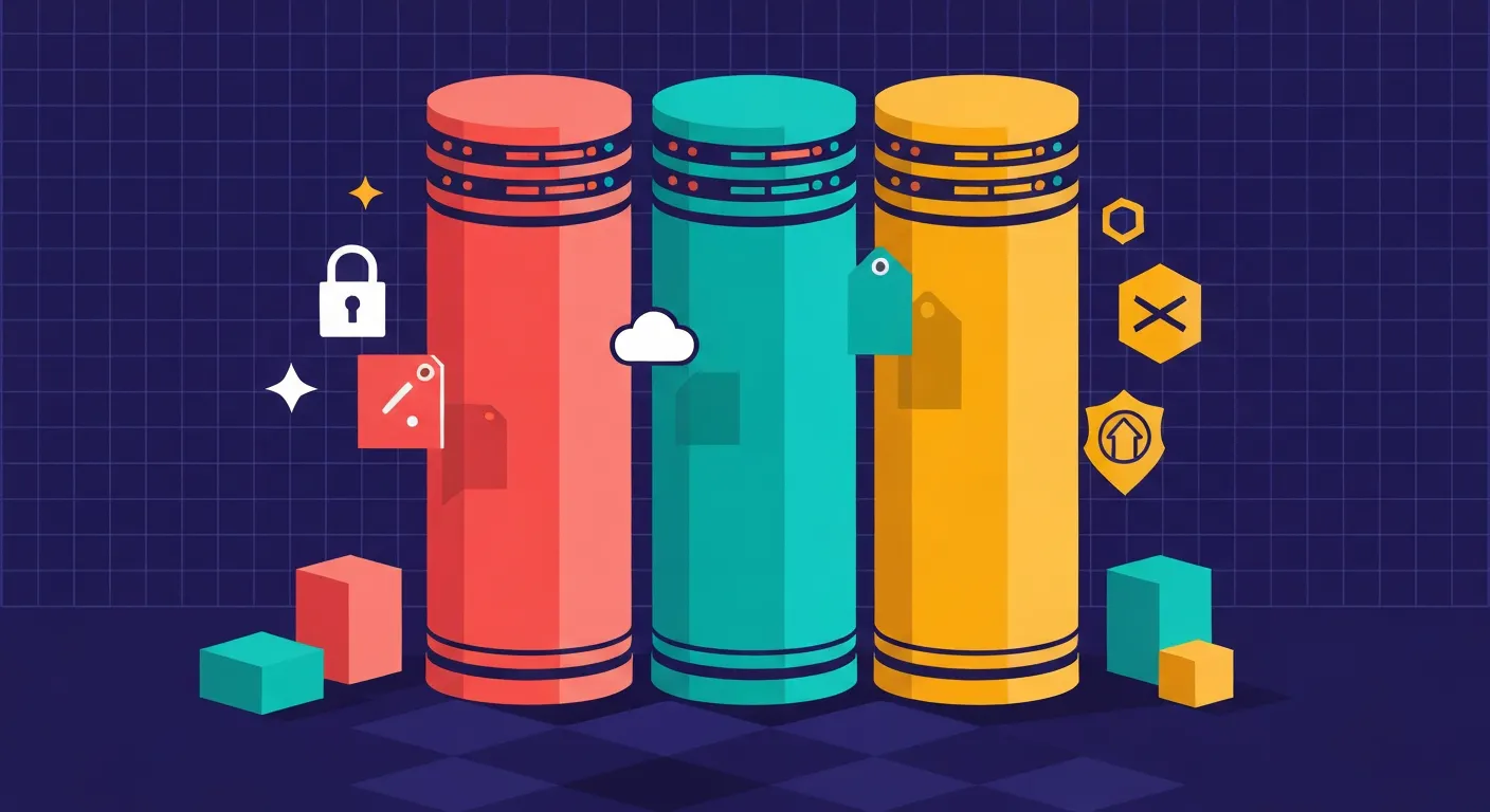 Flat vector illustration comparing CI server tools categories including open source cloud and enterprise