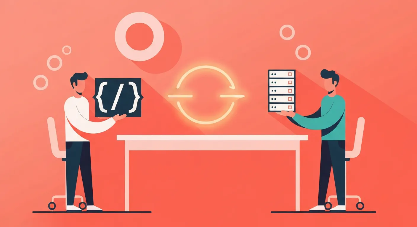 DevOps engineer and software engineer collaborating across development and operations teams