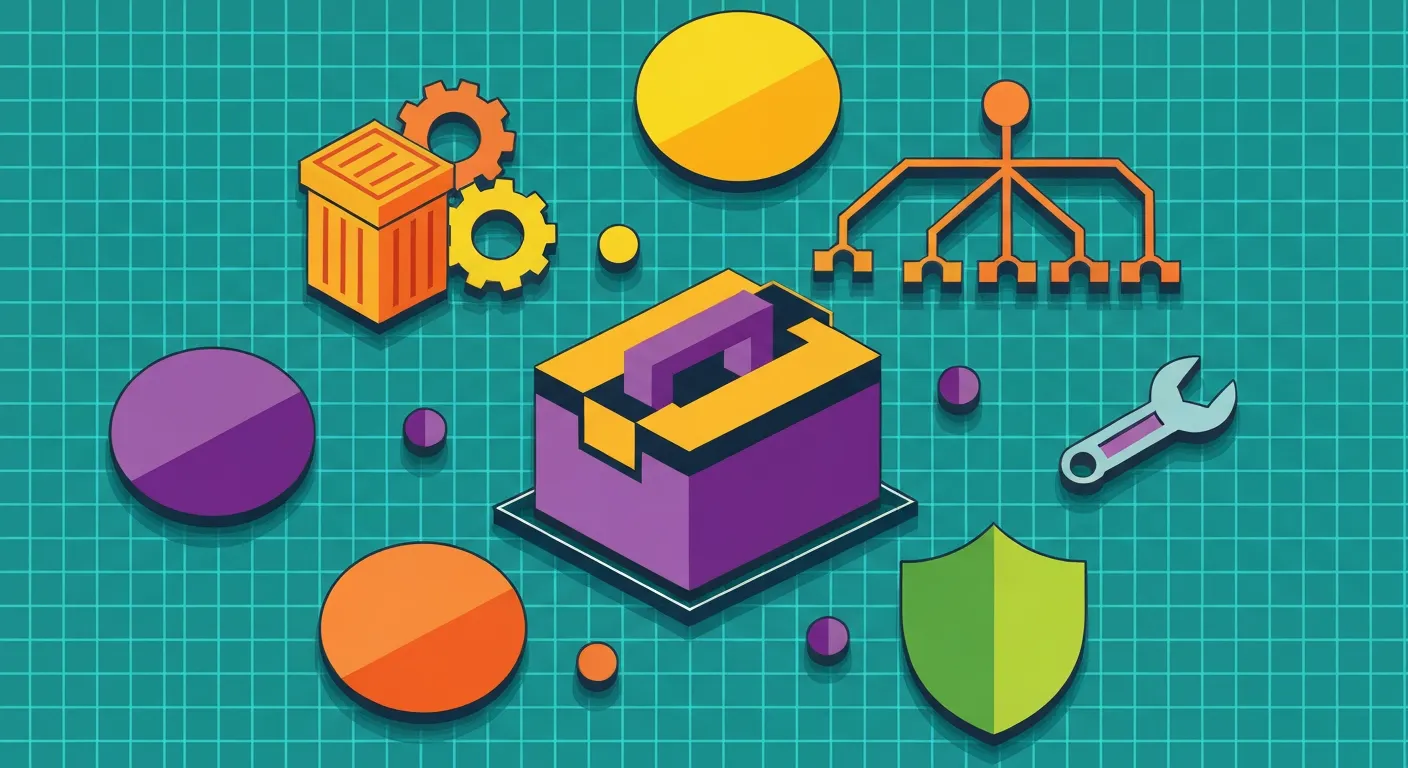 DevOps engineer tools including Docker Kubernetes Jenkins and Ansible shown as flat icons
