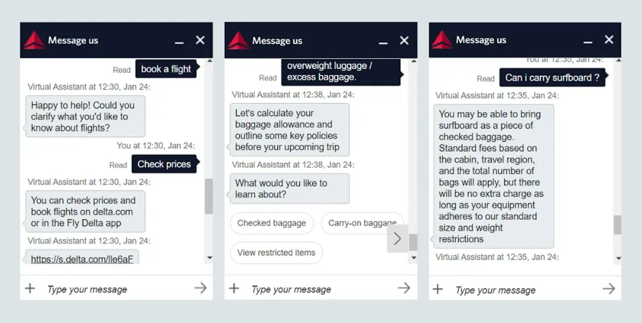 Delta Airlines Chatbot example