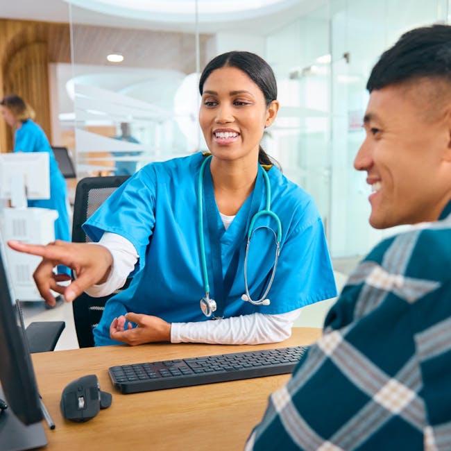 A nurse reviews the benefits of OSHC insurance with an international student.