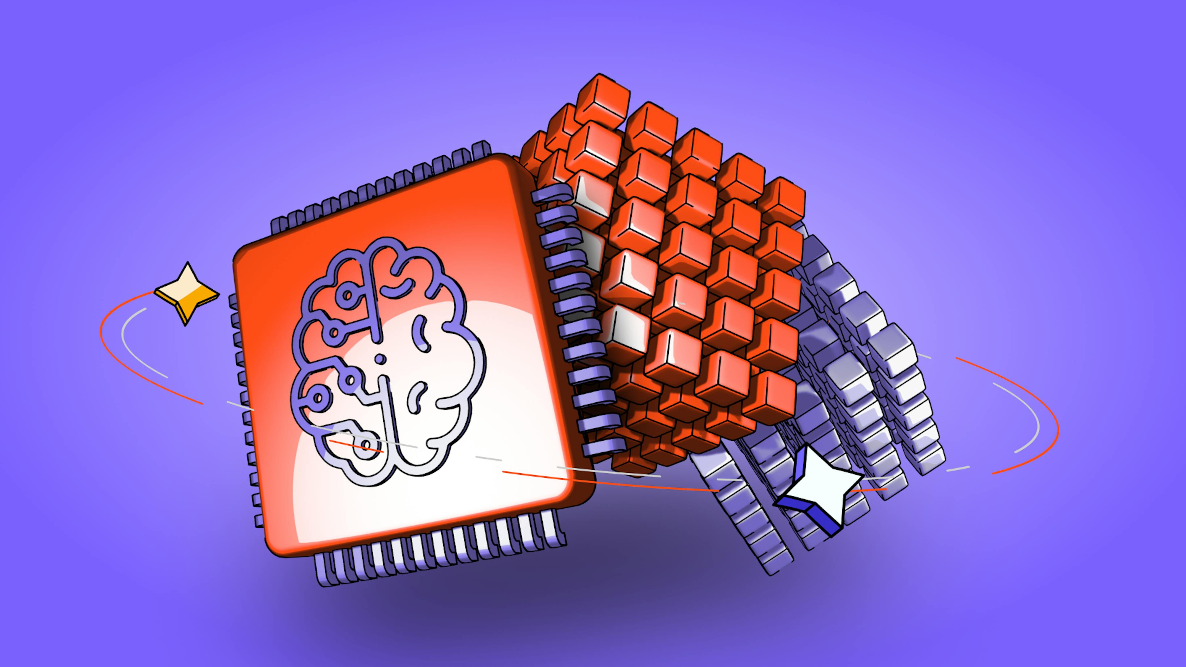 Illustration of artificial intelligence and blockchain integration, showcasing neural networks and secure ledgers