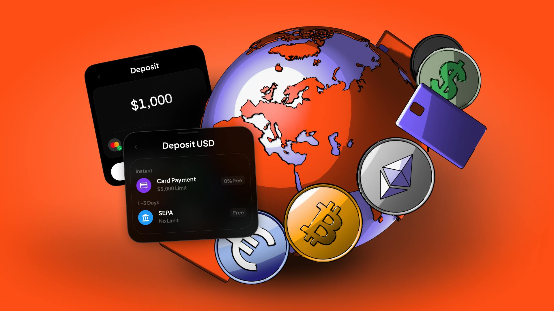 Ecrã de telemóvel a mostrar a interface de depósitos com cartão na aplicação Coinmetro, com opções em **USD, EUR, GBP e AUD