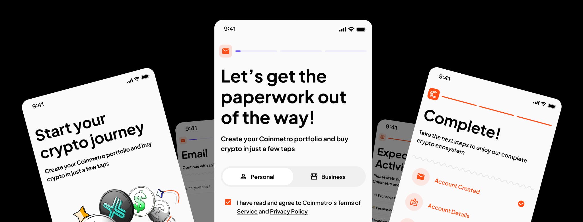 Mobile App onboarding product update Coinmetro 2023