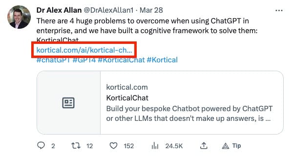 Twitter displays only the first chunk of the link