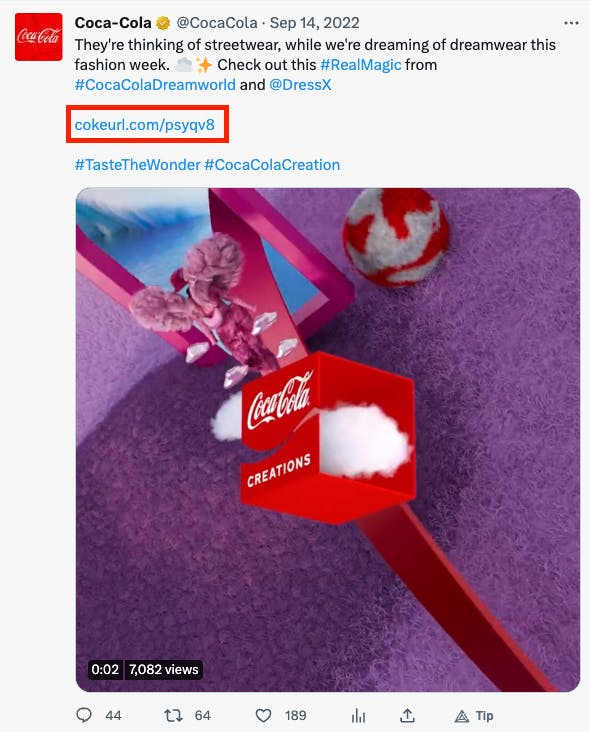 Coca-Cola custom short URL