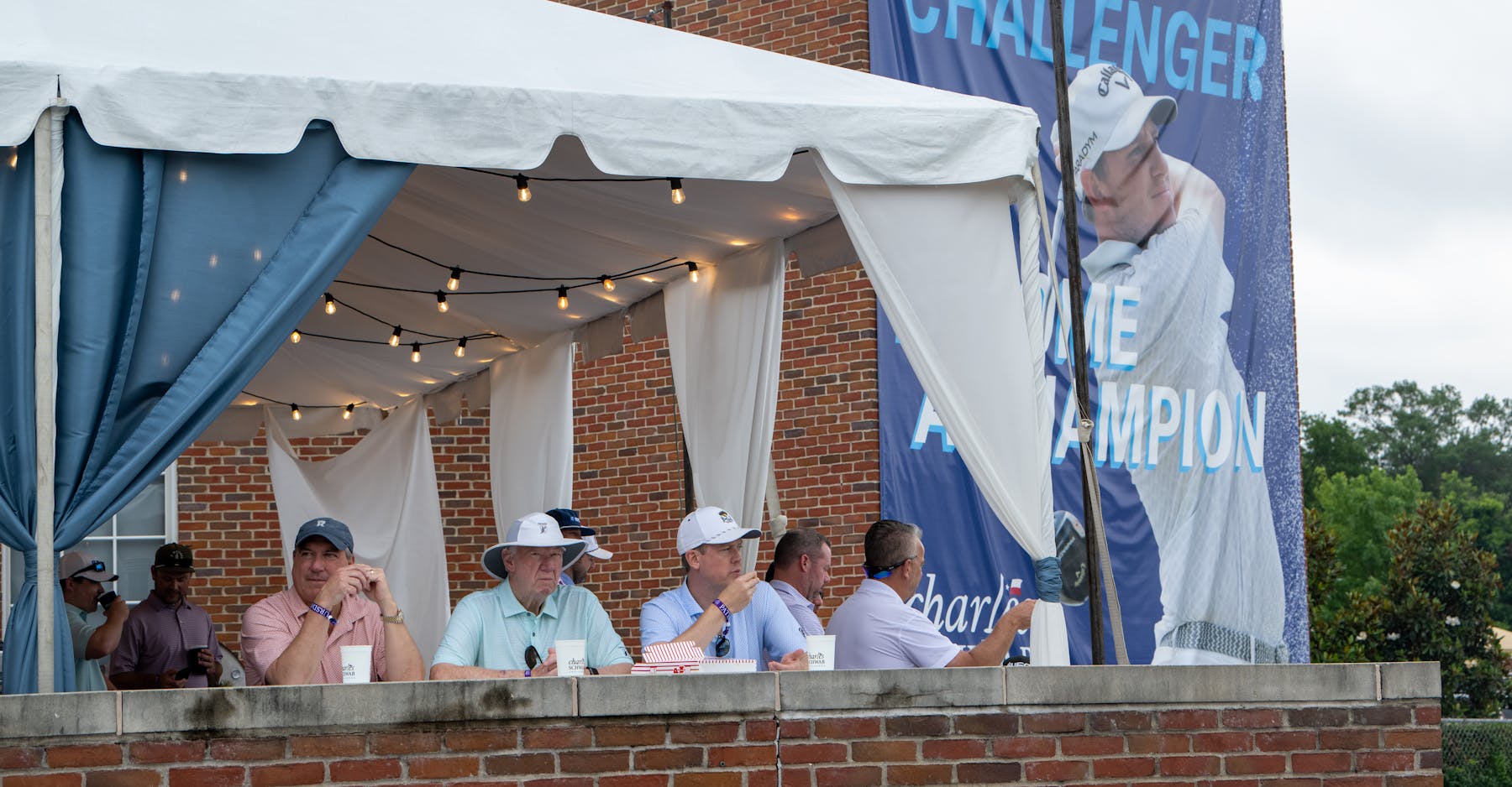 Fans visiting on patio