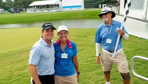 Man and women volunteering