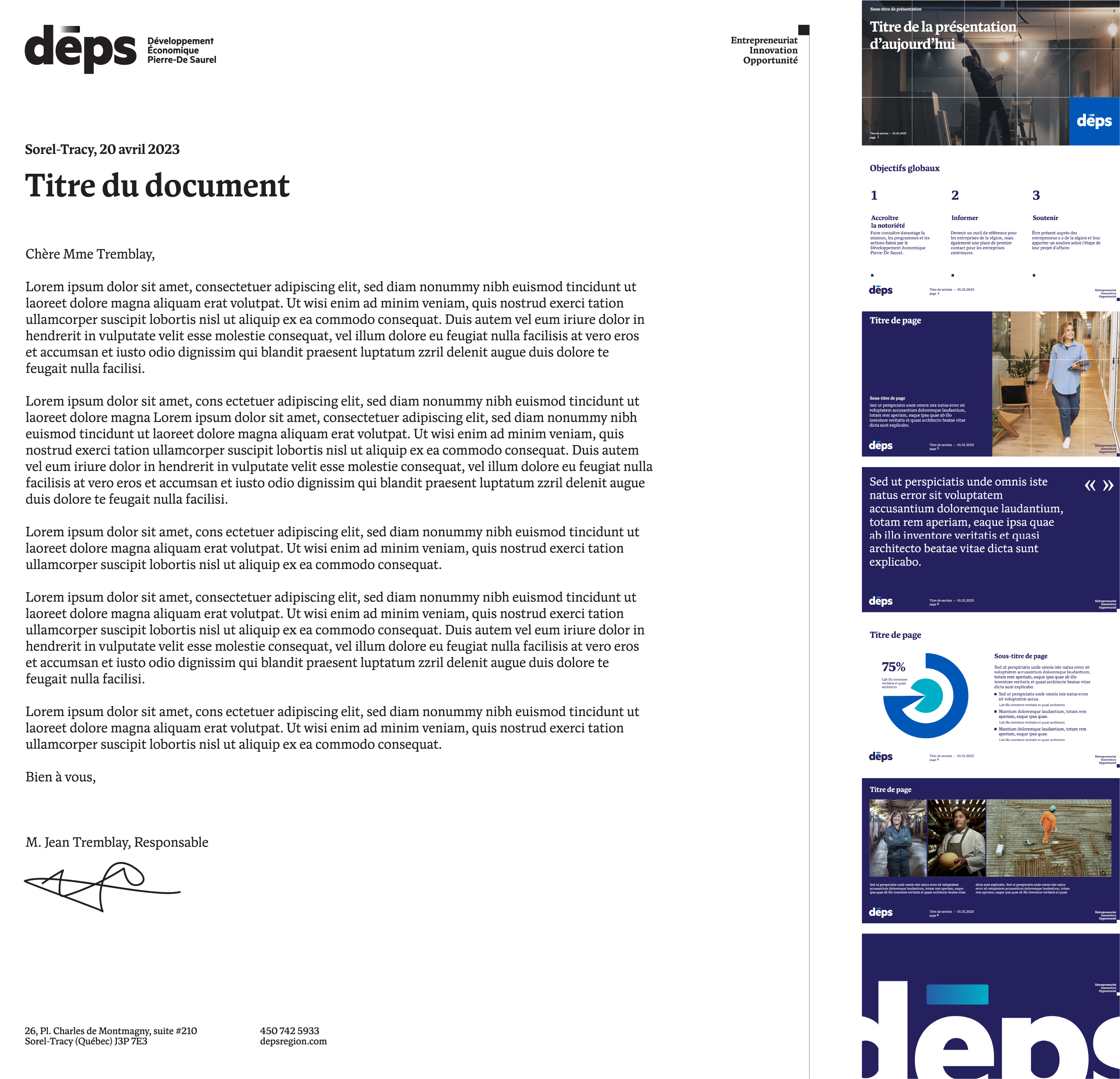 Exemples papeteries avec des éléments de l'image de marque du Développement économique Pierre-De Saurel (DÉPS)