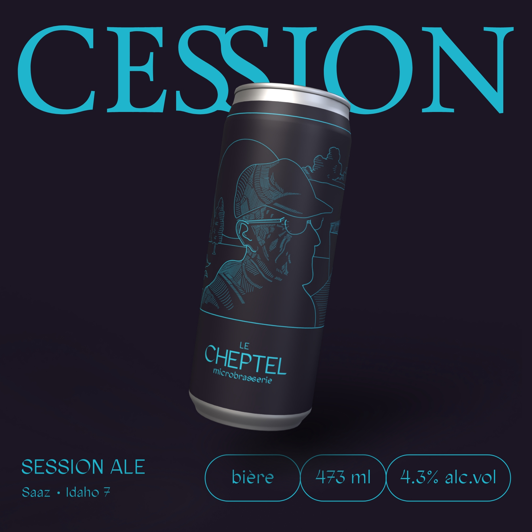 Exemple d'affiche avec canette de bière Cession de la microbrasserie Le Cheptel