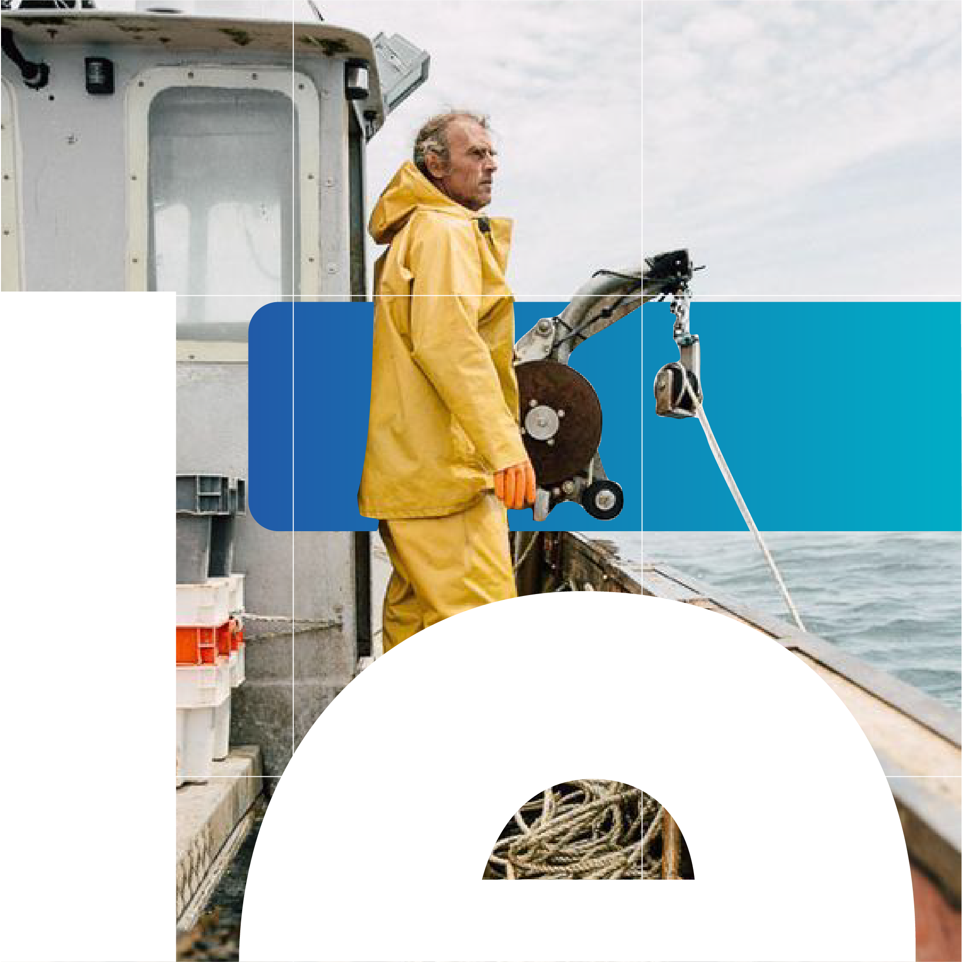 Exemples d'affiches avec des éléments de l'image de marque du Développement économique Pierre-De Saurel (DÉPS) avec une homme sur un bateau de pêcheurs