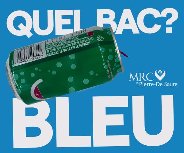 Visuel de la campagne «Quel bac?» du bac bleu avec une cannette
