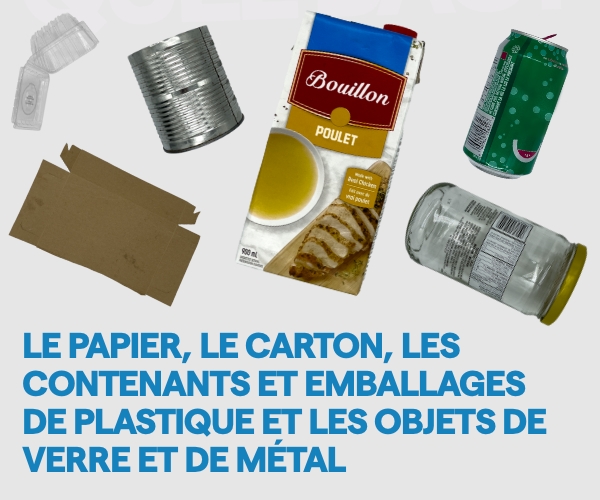 Visuel de la campagne «Quel bac?» du bac bleu avec objets recyclables