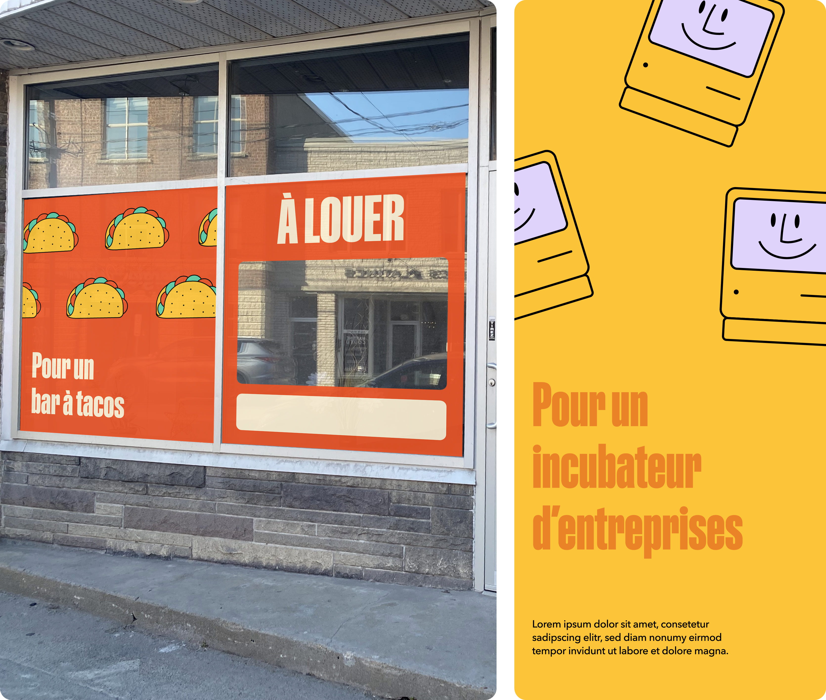 Exemple d'affichage dans les commerces avec des éléments graphiques de l'identité visuelle de la campagne On se voit en ville