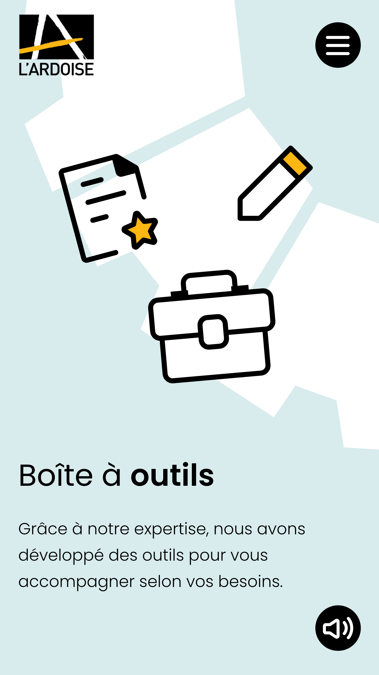 Exemple d'une page du site web de L'Ardoise, groupe populaire en alphabétisation en mobile