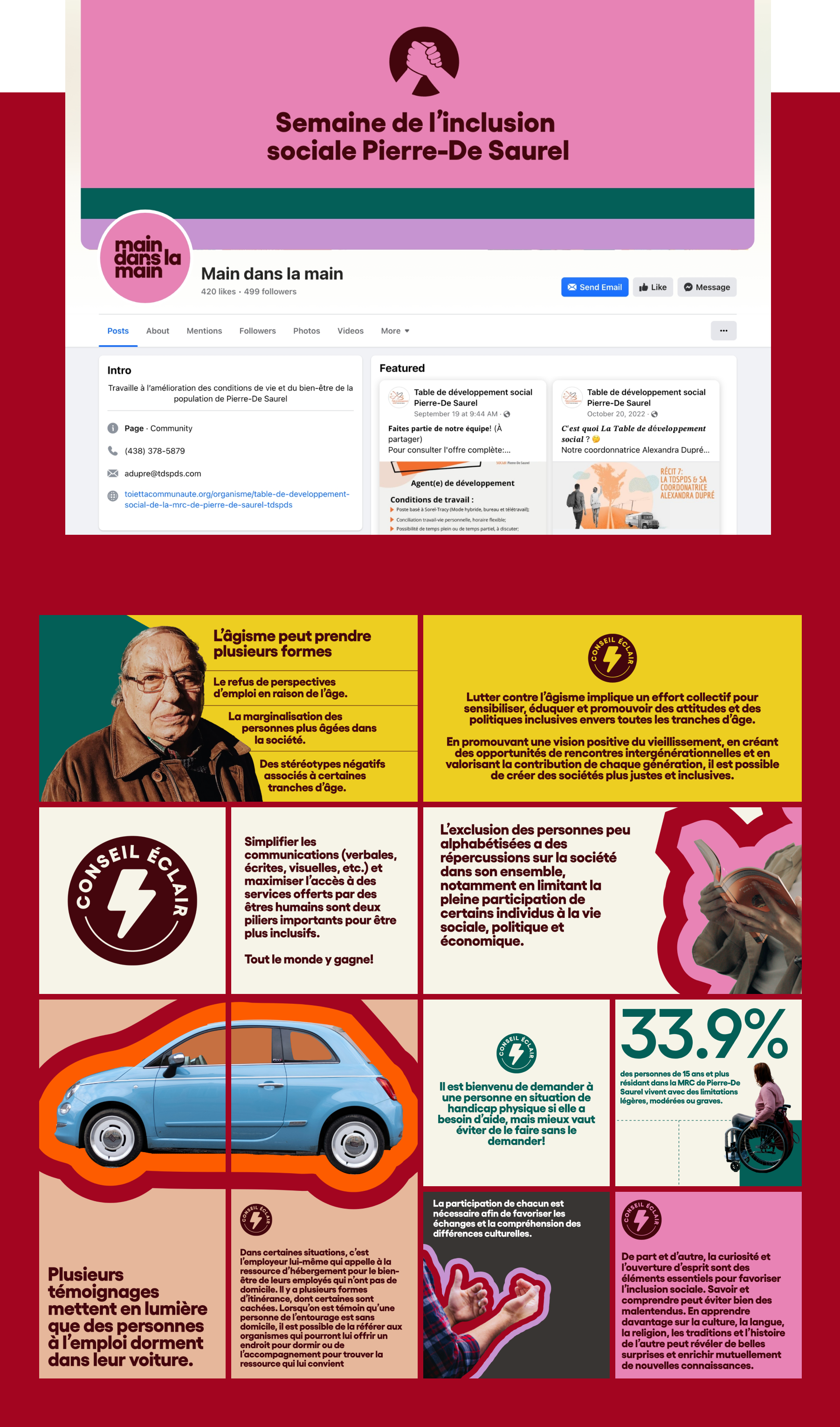Plusieurs exemples des visuels de la campagne Main dans la main diffusés sur les réseaux sociaux