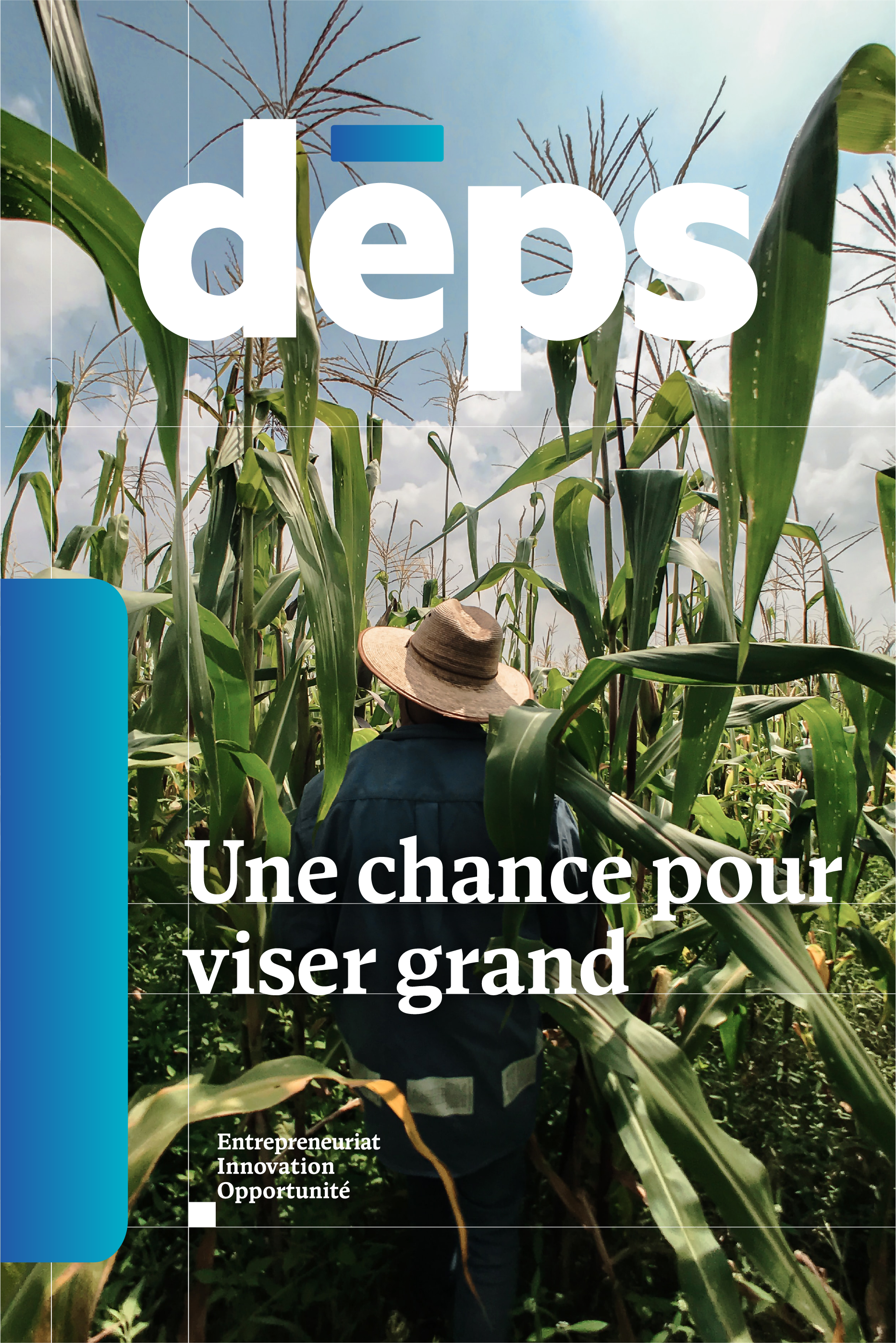 Exemple d'affiche avec des éléments de l'image de marque du Développement économique Pierre-De Saurel (DÉPS) avec une femme dans un champs