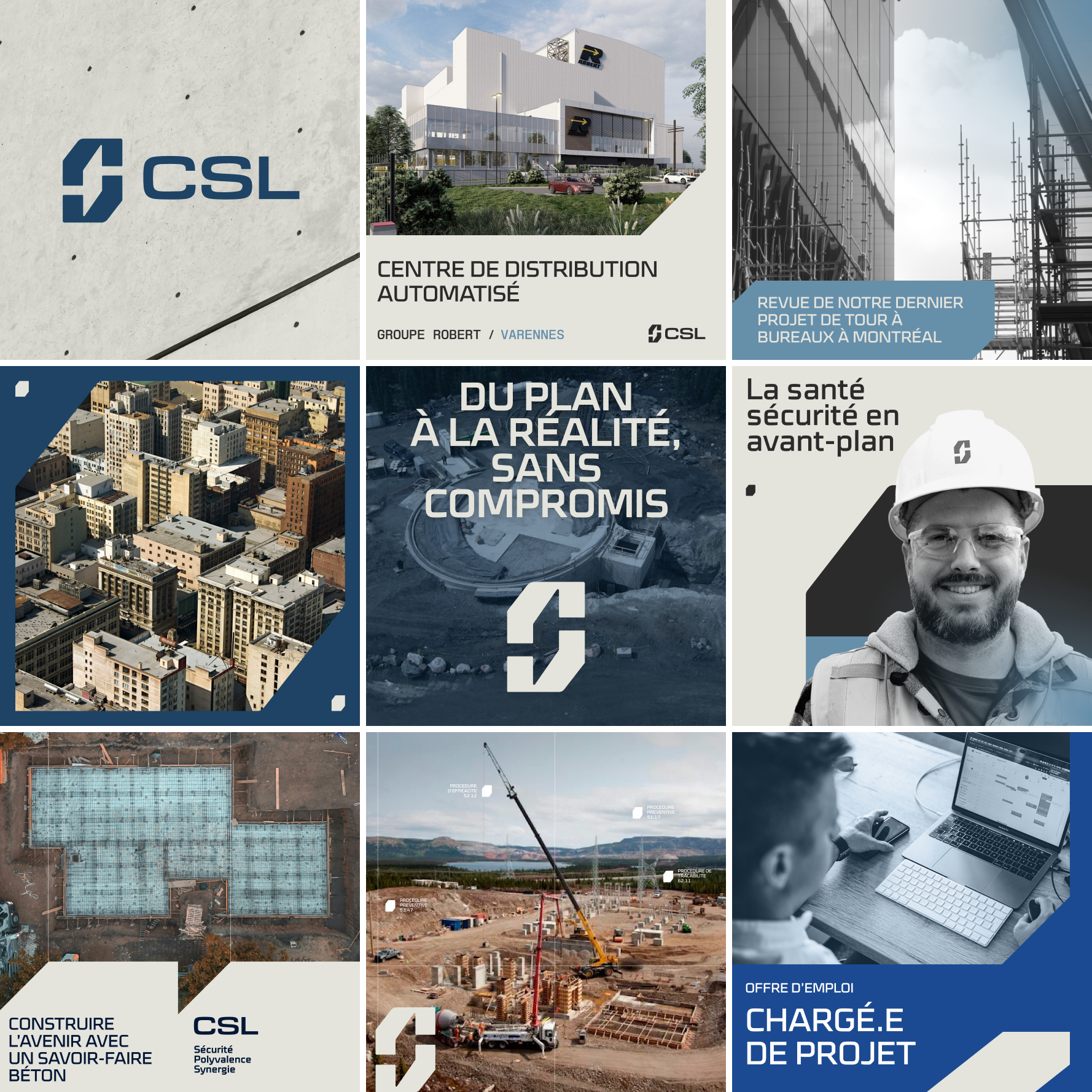 Éléments graphiques de la nouvelle image de marque de CSL développés par l'agence COLOSSE