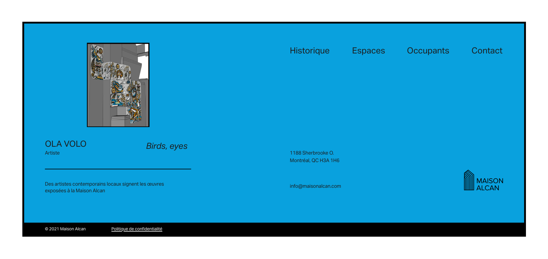 Vue d'ensemble d'un page du site web de la Maison Alcan