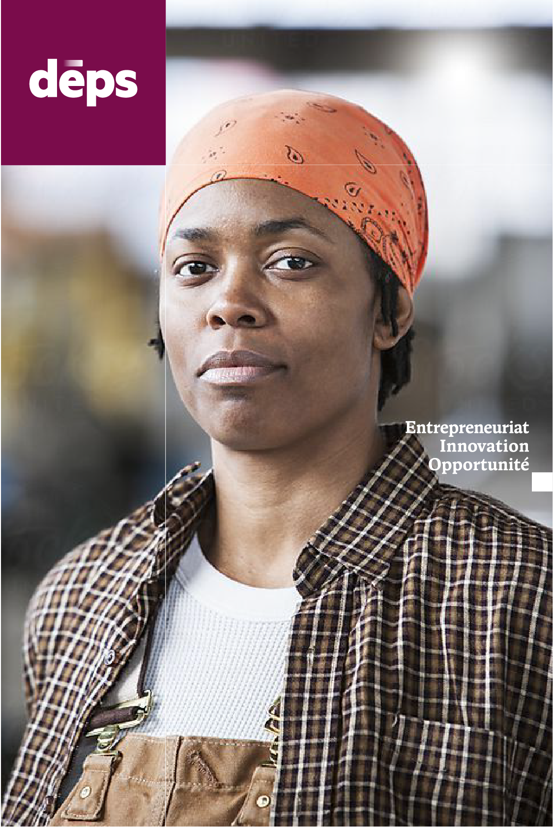 Exemples d'affiches avec des éléments de l'image de marque du Développement économique Pierre-De Saurel (DÉPS) avec une femme en portrait
