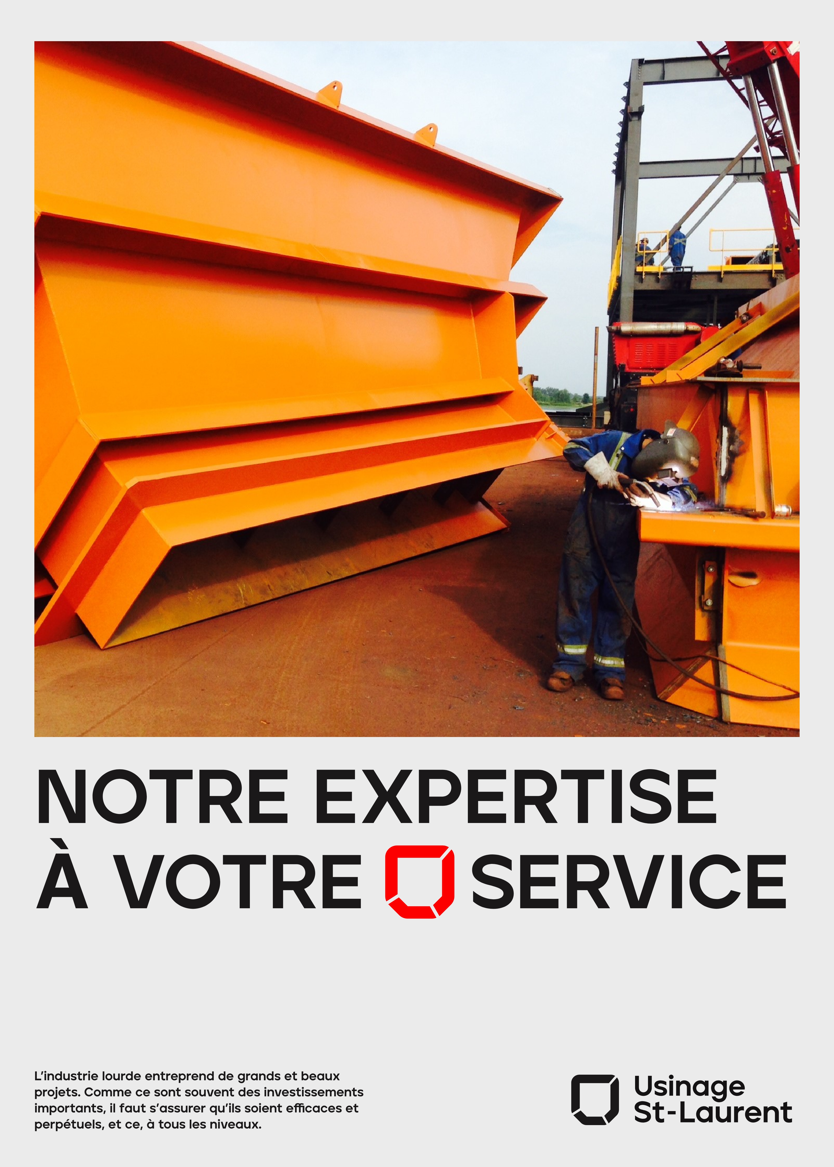 Affiche avec des éléments de l'identité graphique d'Usinage St-Laurent