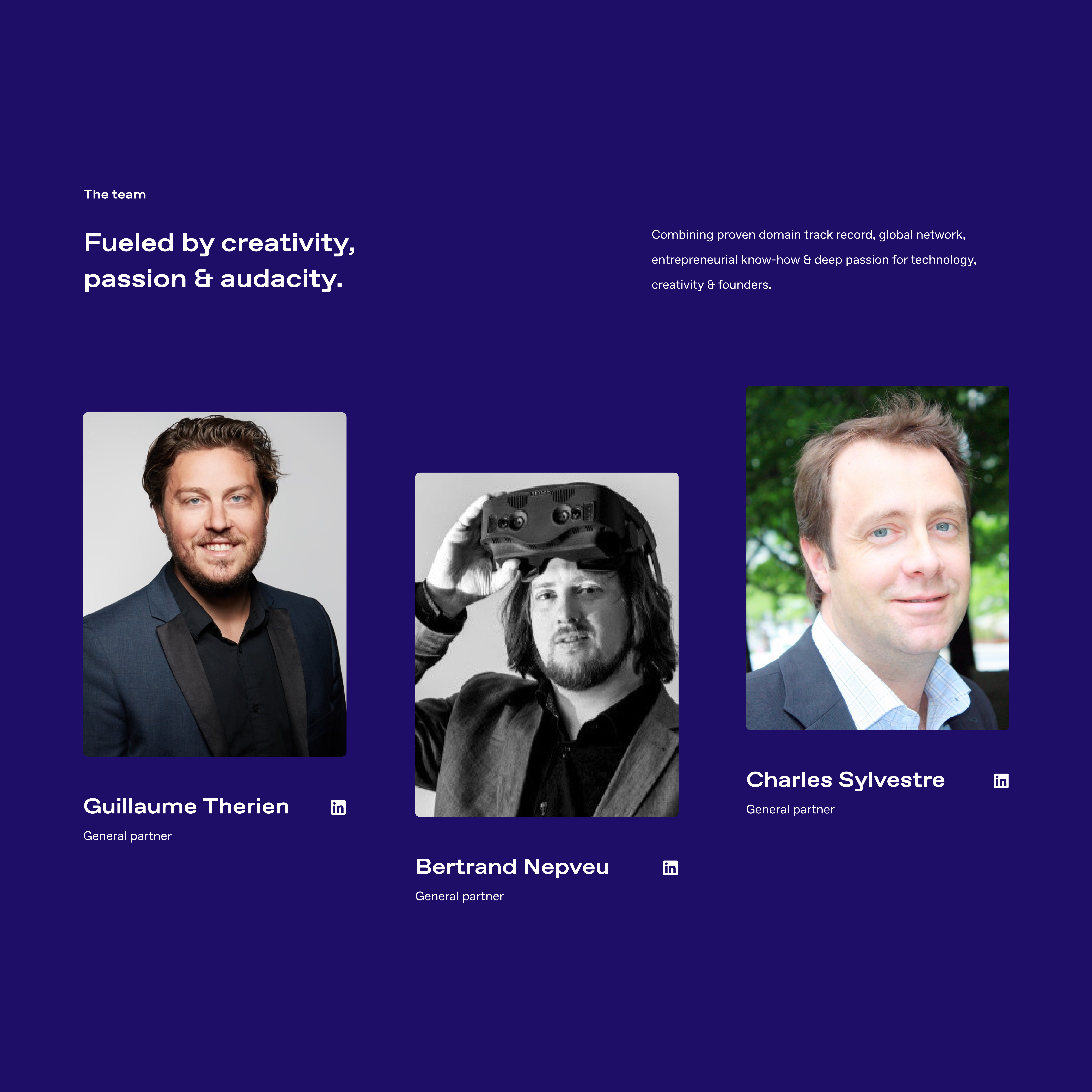 Page du site web de Triptyp avec les membres de son équipe