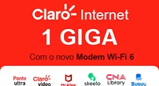 Claro Internet 1 Giga com Claro Vídeo, McAfee, Skeelo e CNA Library