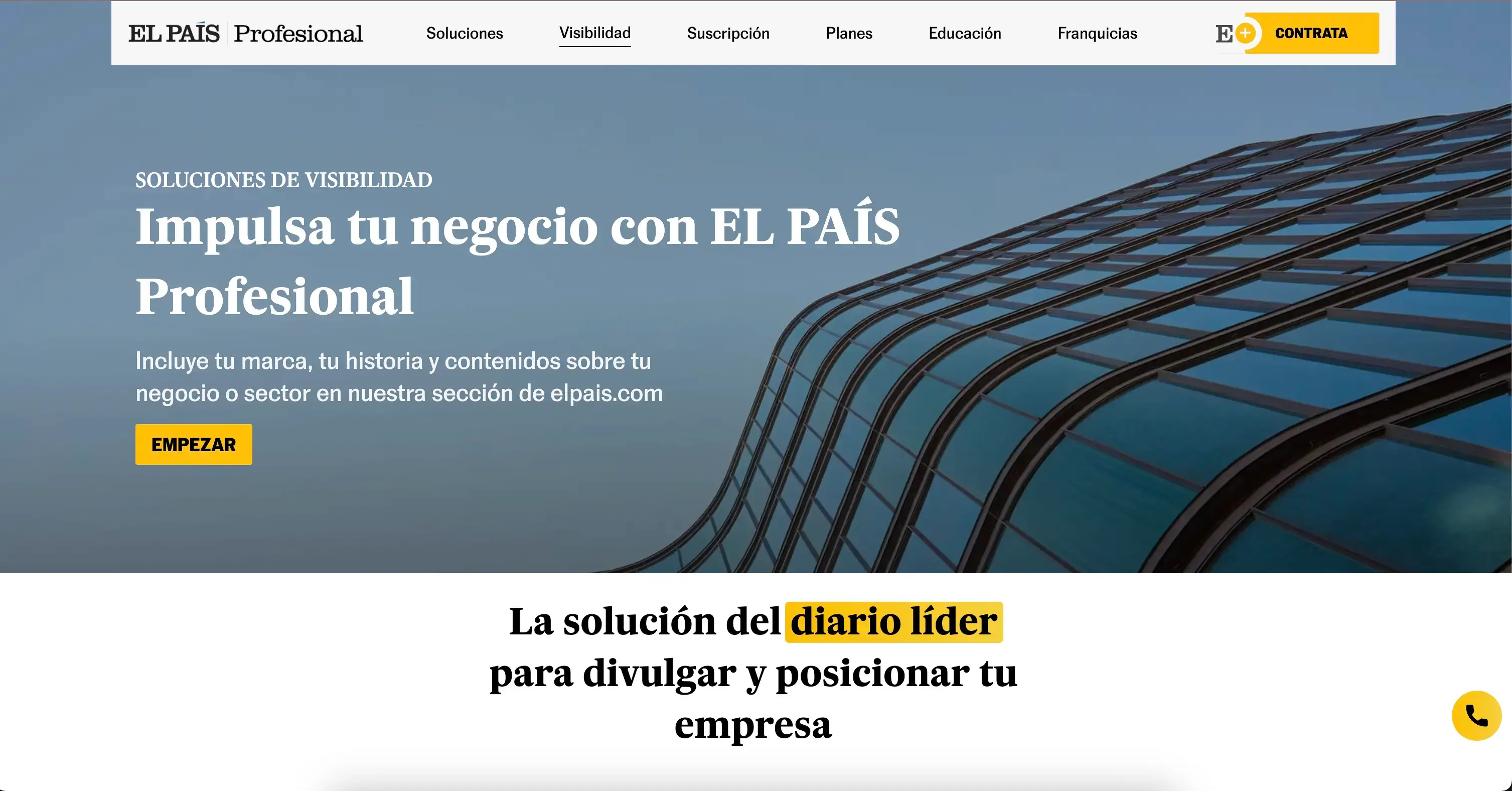 Landing web de El País Profesional desarrollada por Comerciame