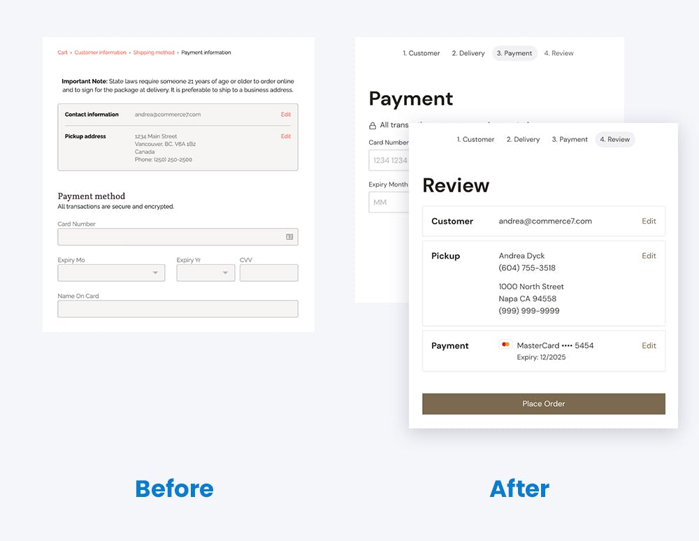 Comparison of last checkout step in v1 vs v2