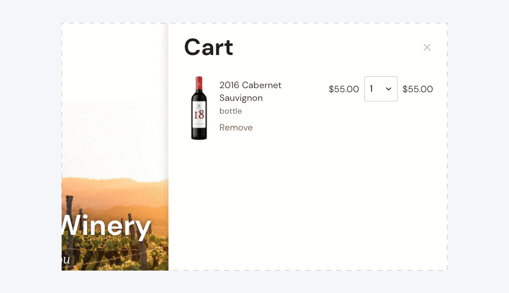 Selecting different item quantities in the cart