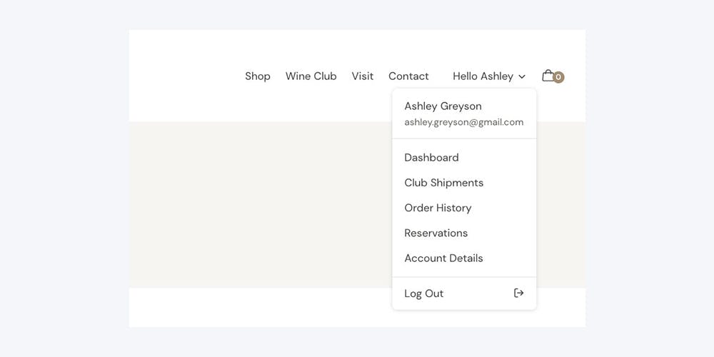 Customer portal menu dropdown