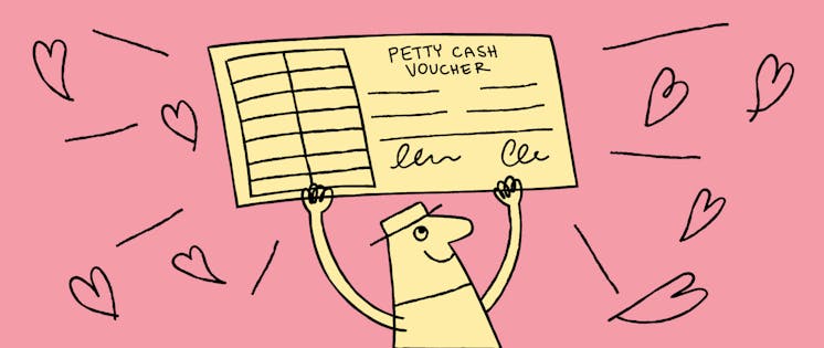 Cartoon holding up petty cash voucher