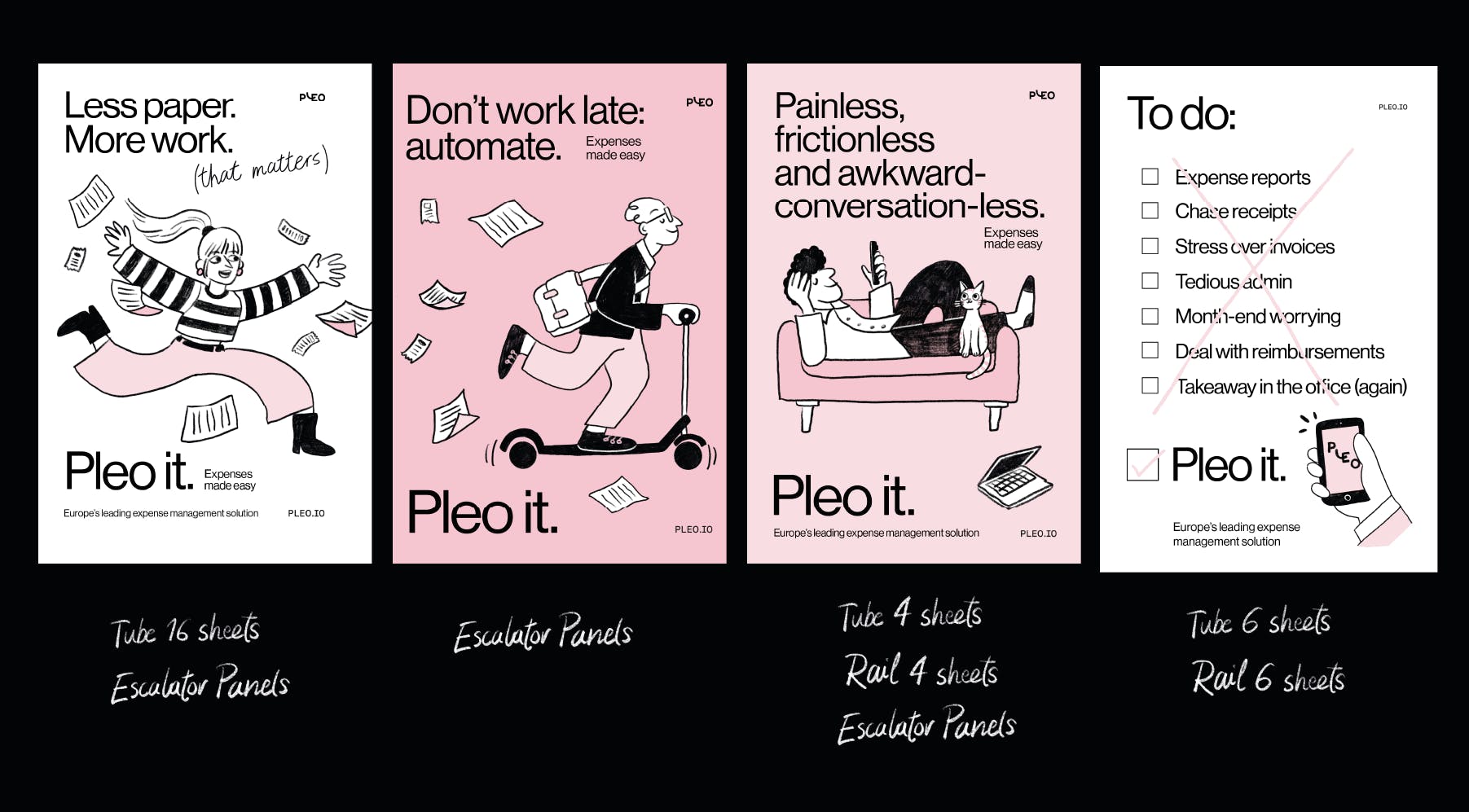 Four of Pleo's out-of-home campaign variations