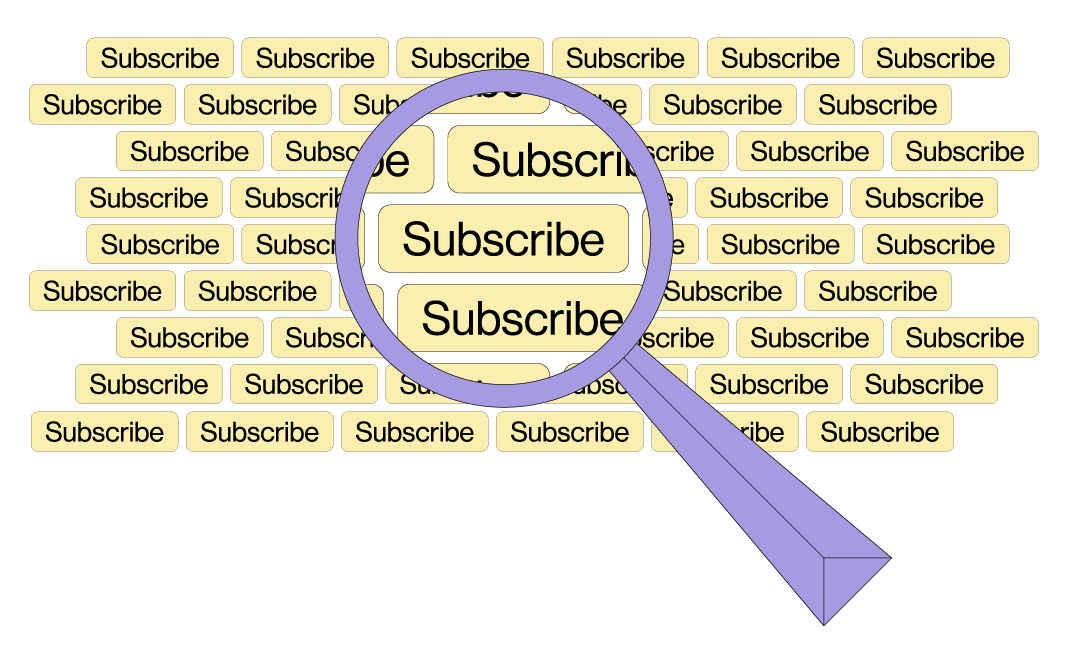 Magnifying glass over the word 'subscribe'