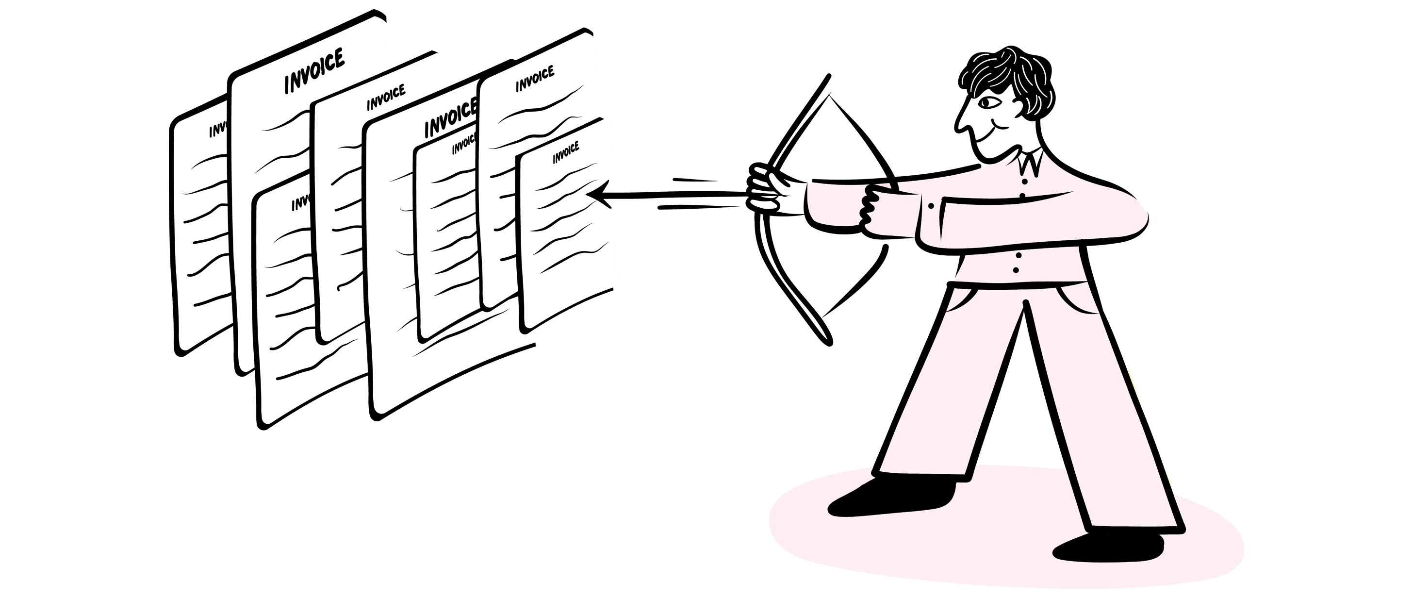 person with arrow pinning invoices