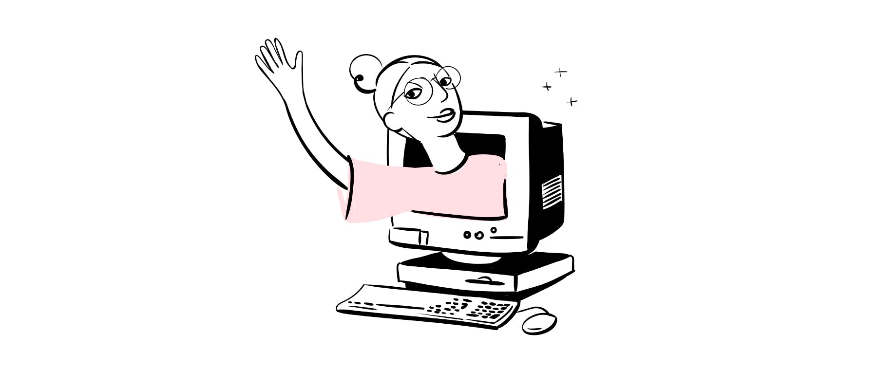 Women waving from computer