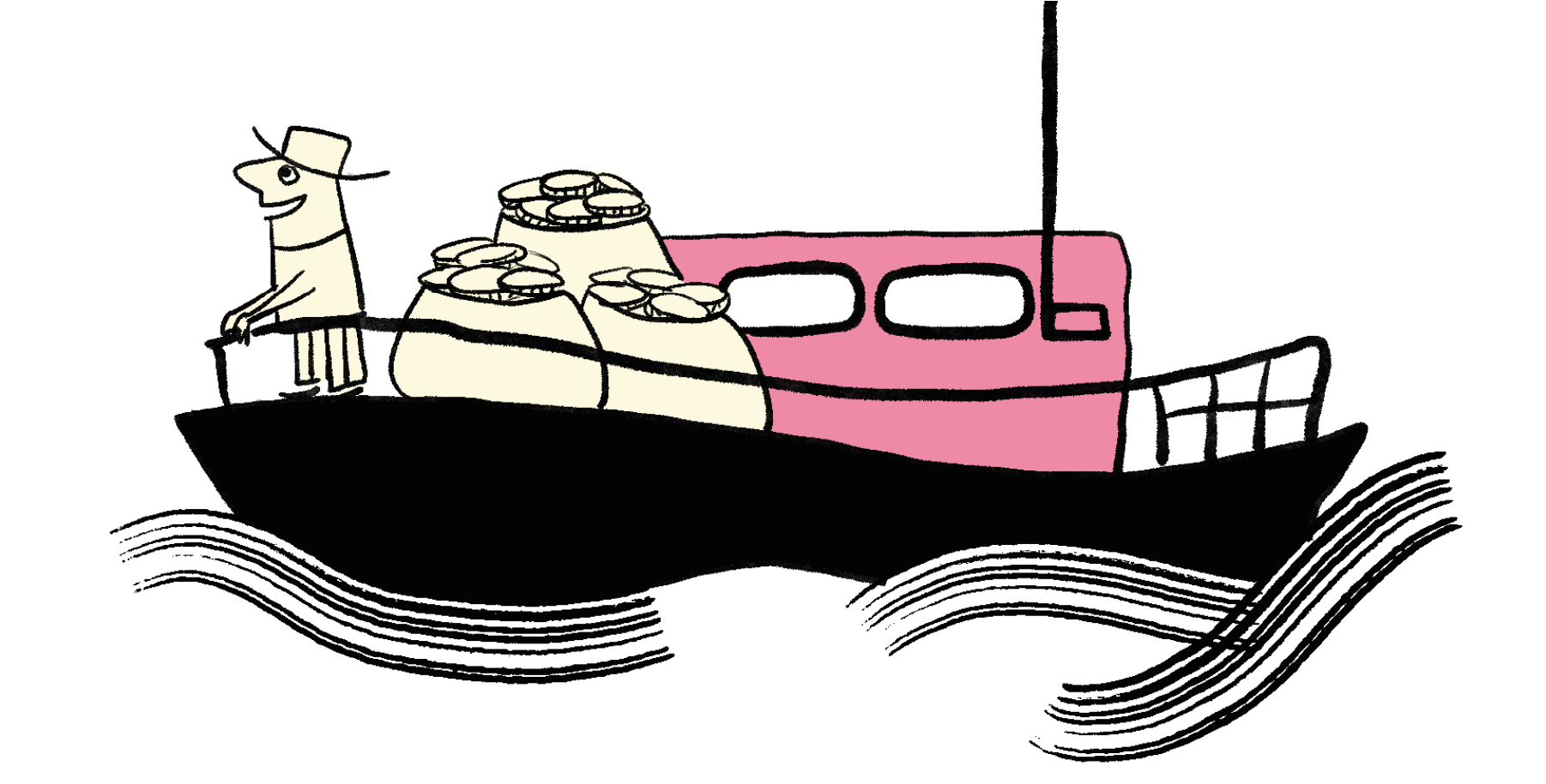 Cartoon boat with petty cash jars