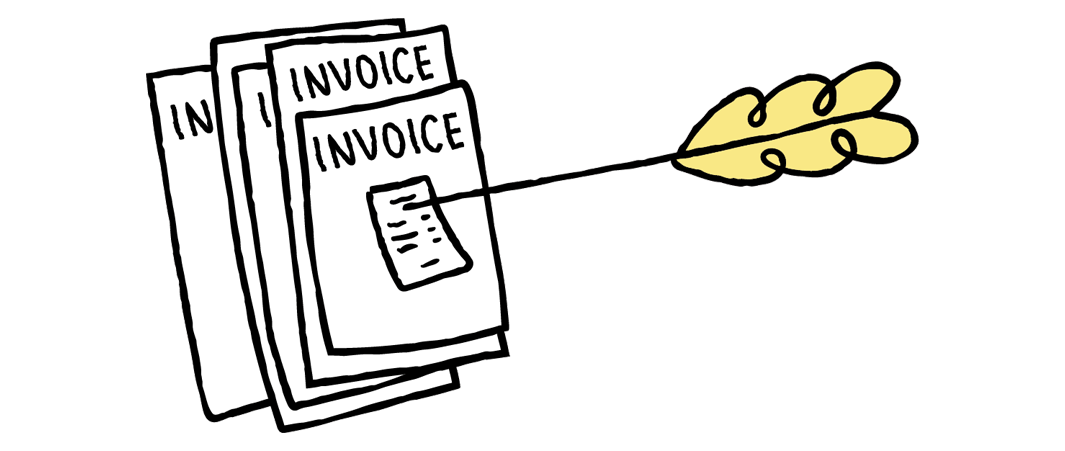 five invoices pinned together with an arrow