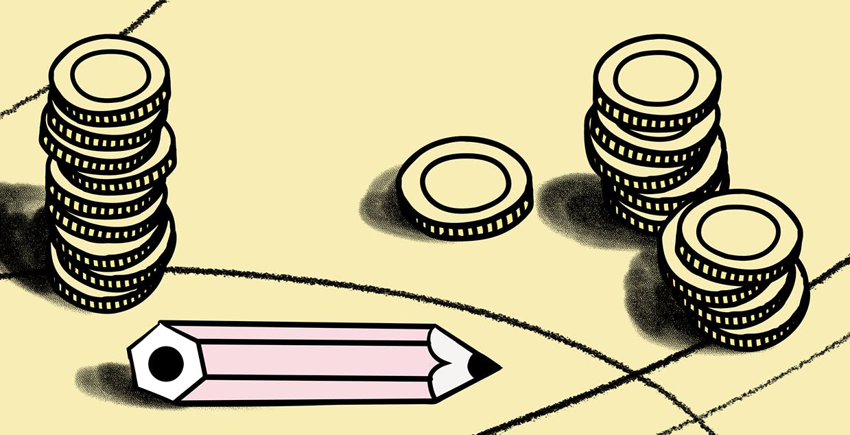 Pencil and coins
