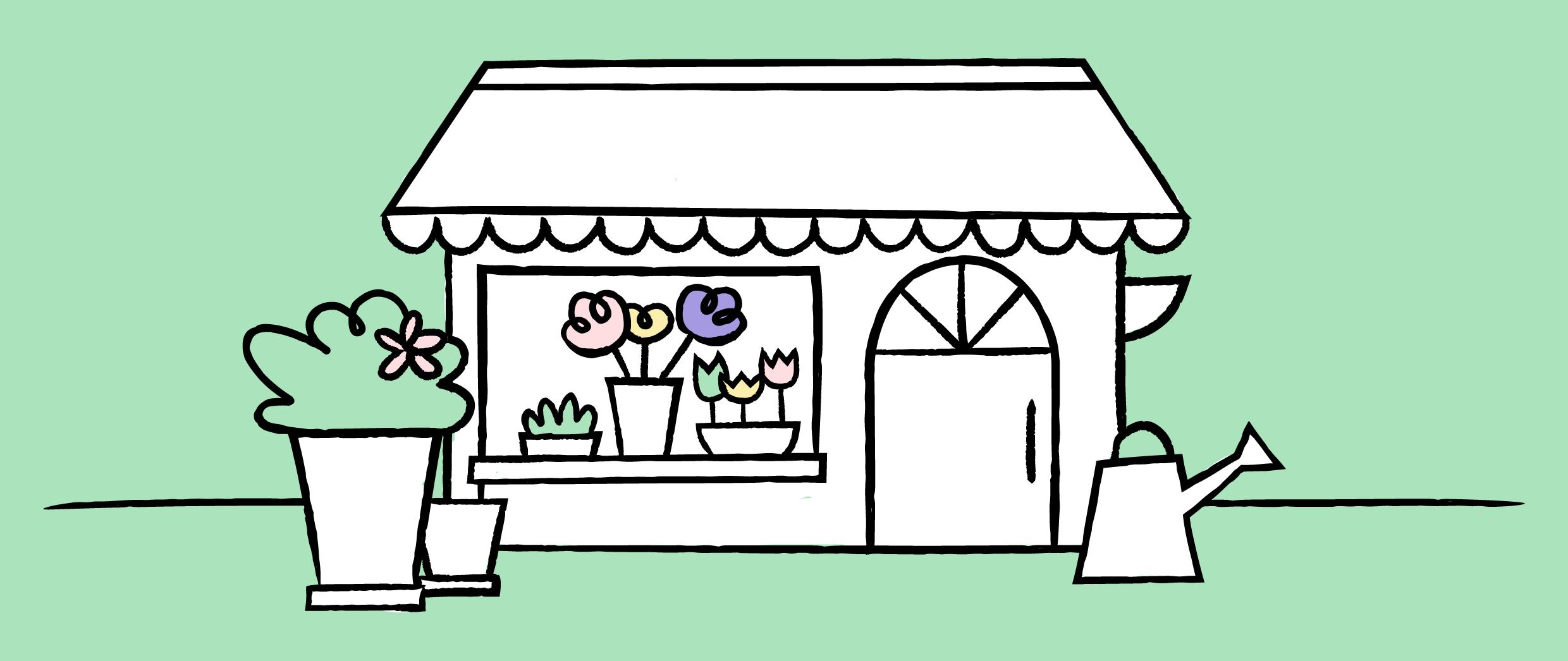 Flower shop with watering can
