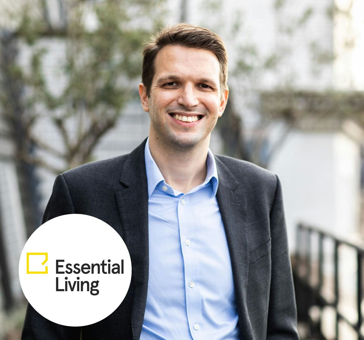 Portrait of Anthony Hanson and Essential Living logo