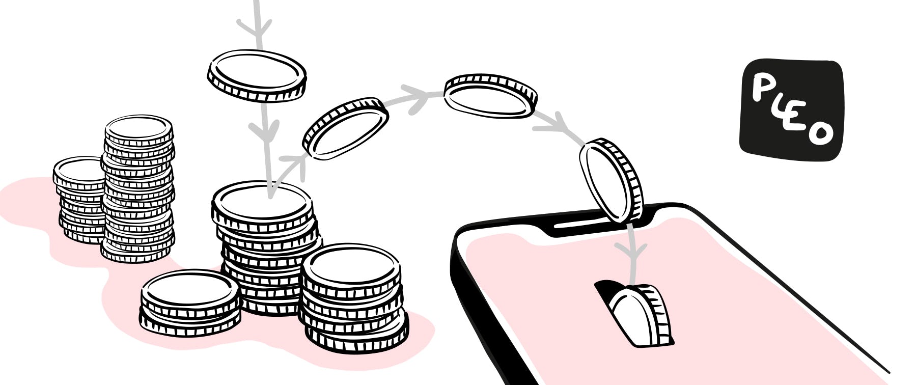 An illustration of coins and a phone.
