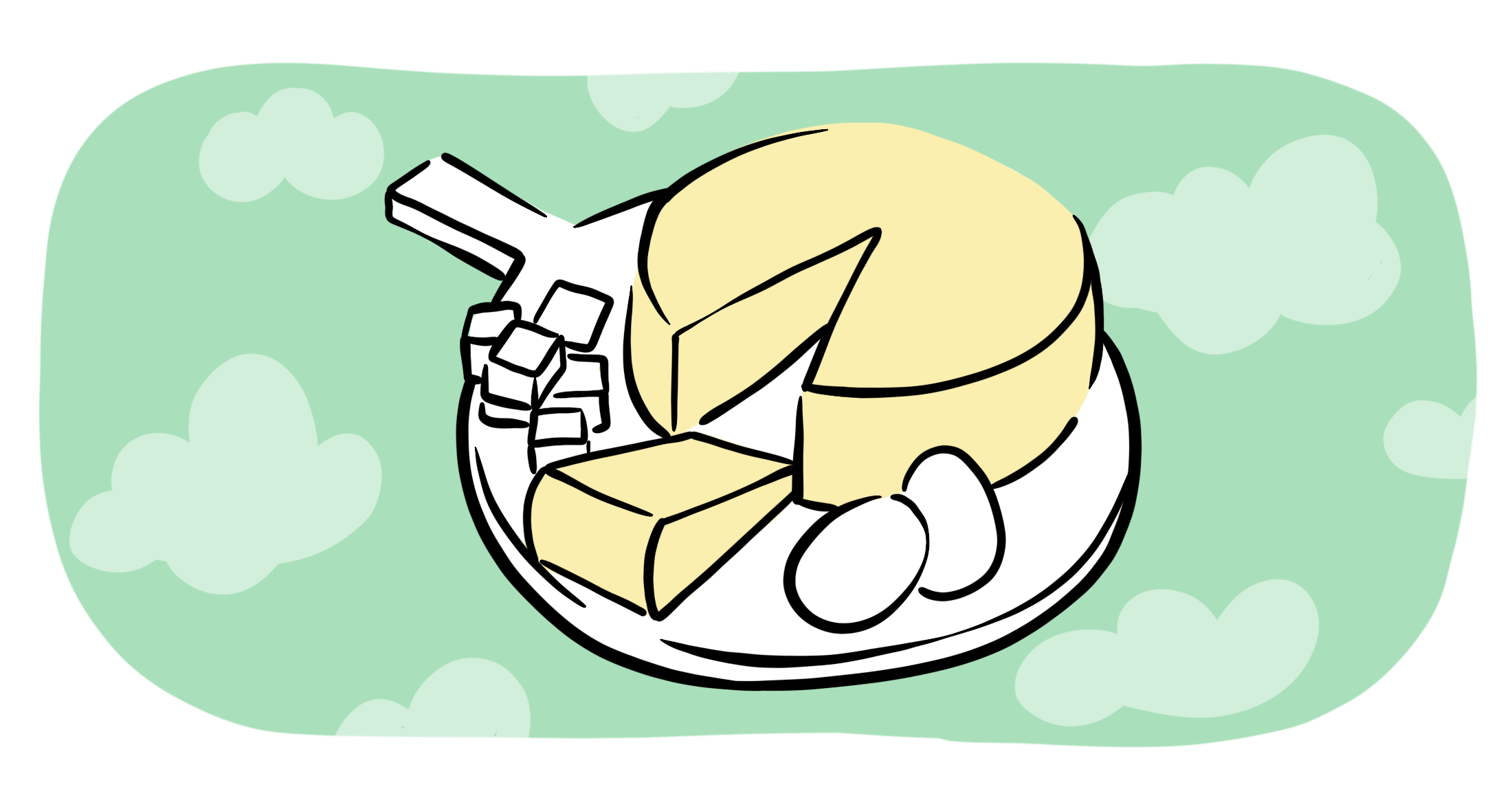 Una tabla de quesos y huevos.