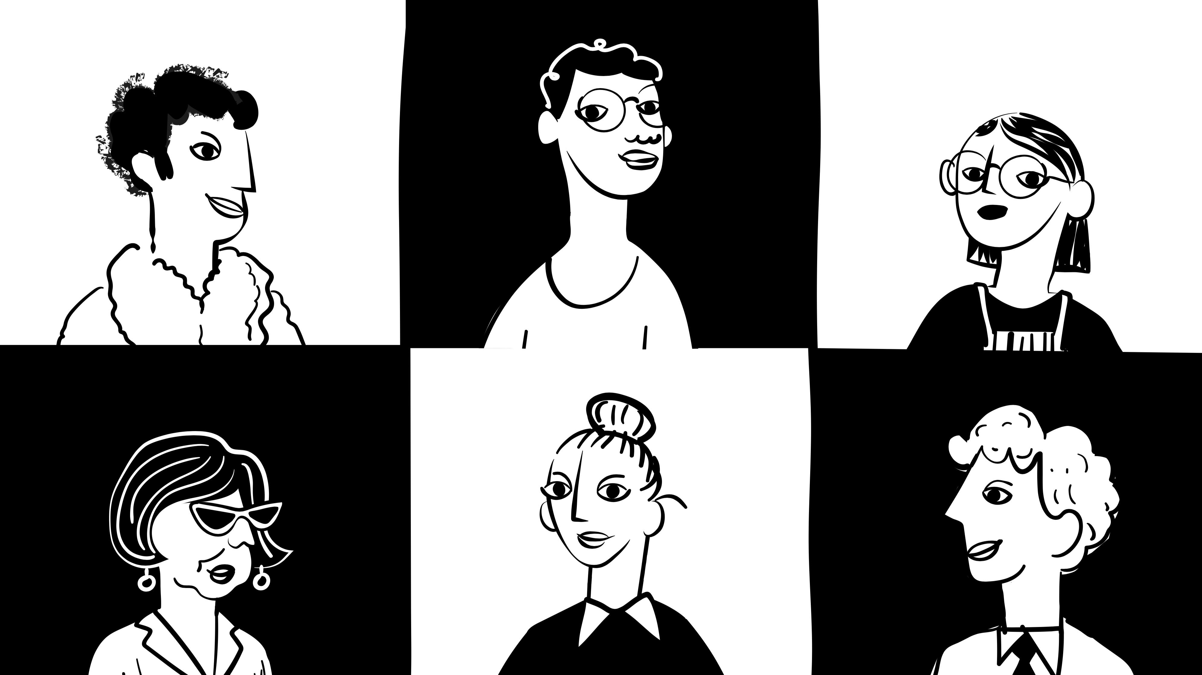 Sex porträtt av personer med olika utseende