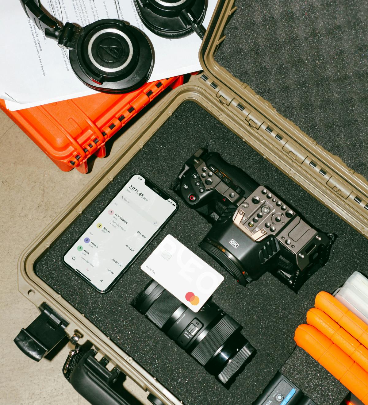 Photography gear in a padded case