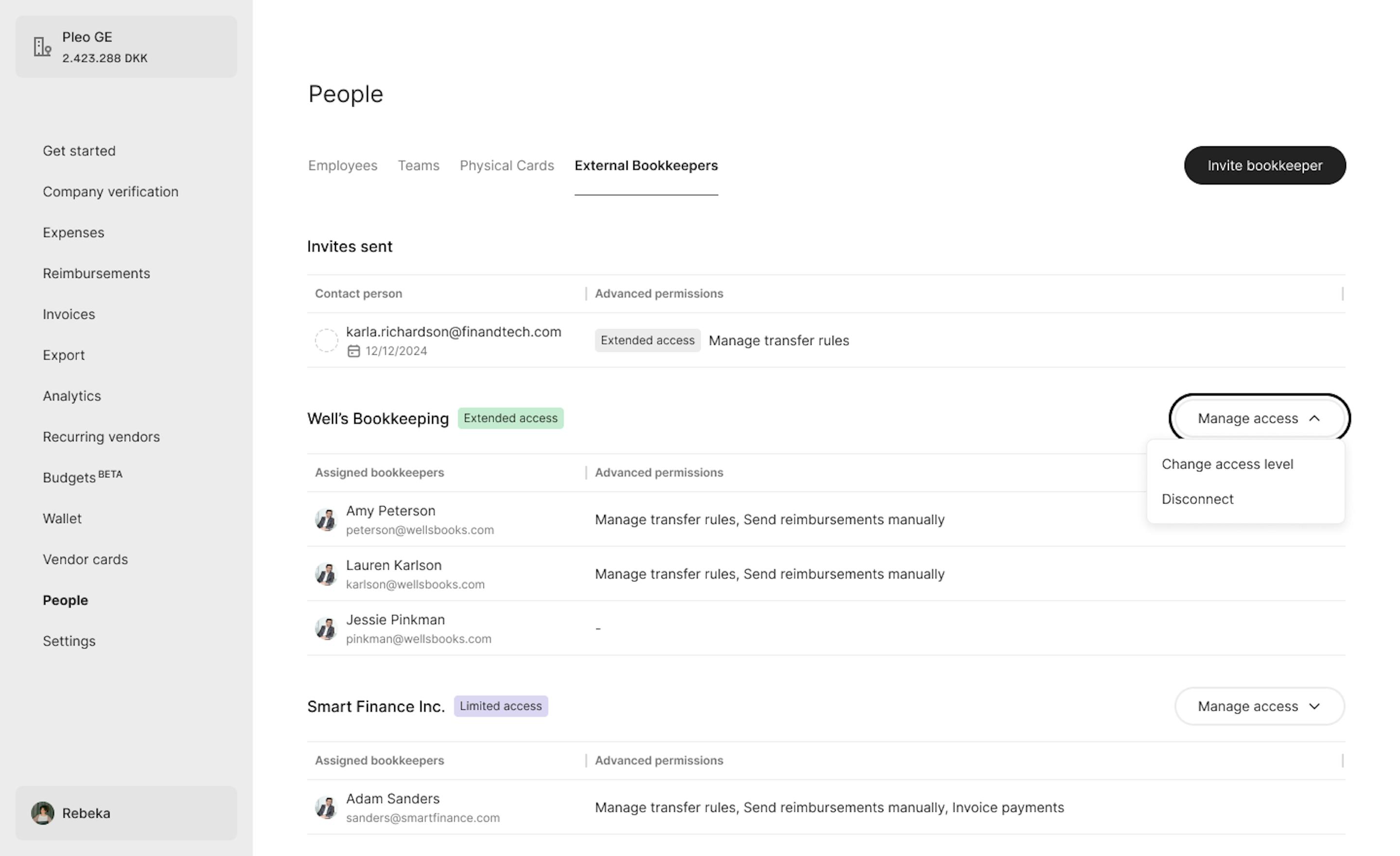 Change access level inside our Pleo app