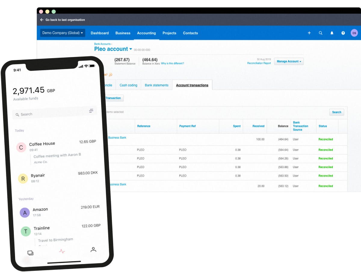 Xero direct feed on computer and mobile