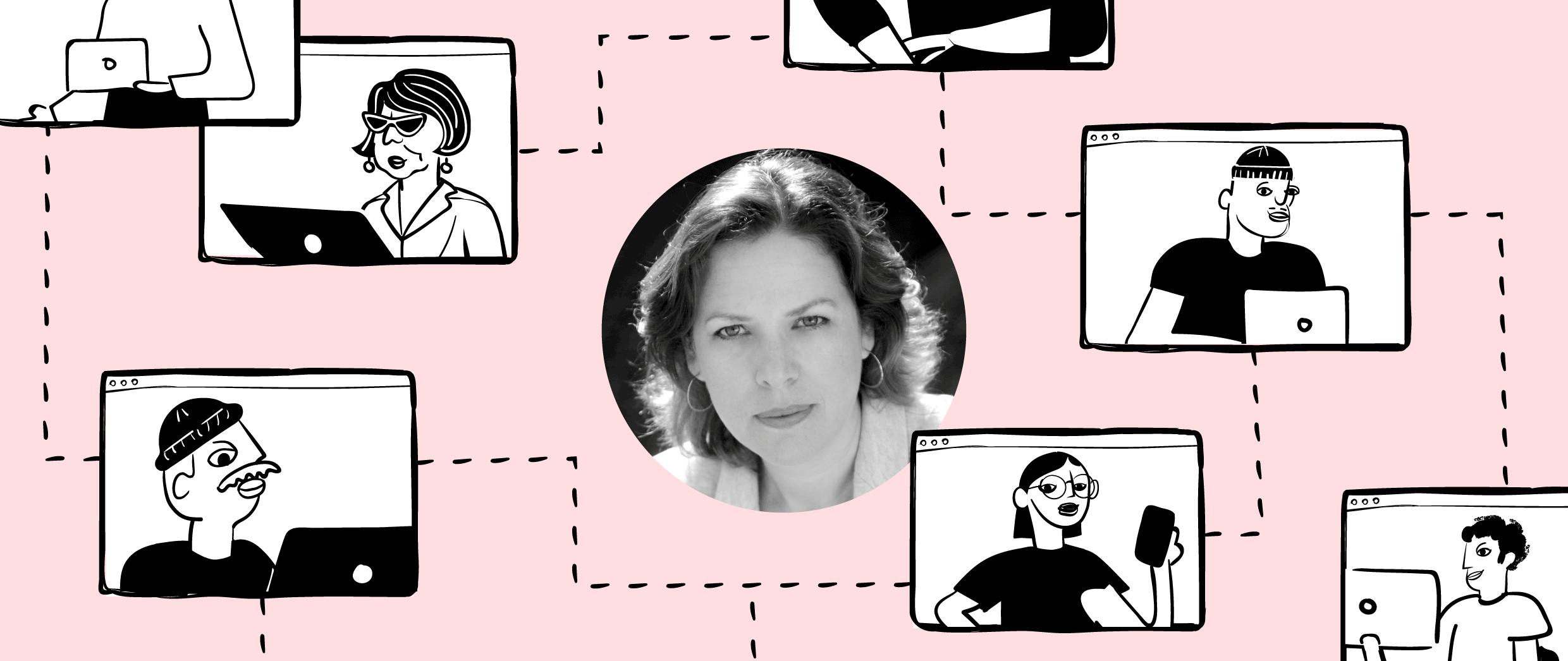 Headshot of Melissa Romo with illustrations