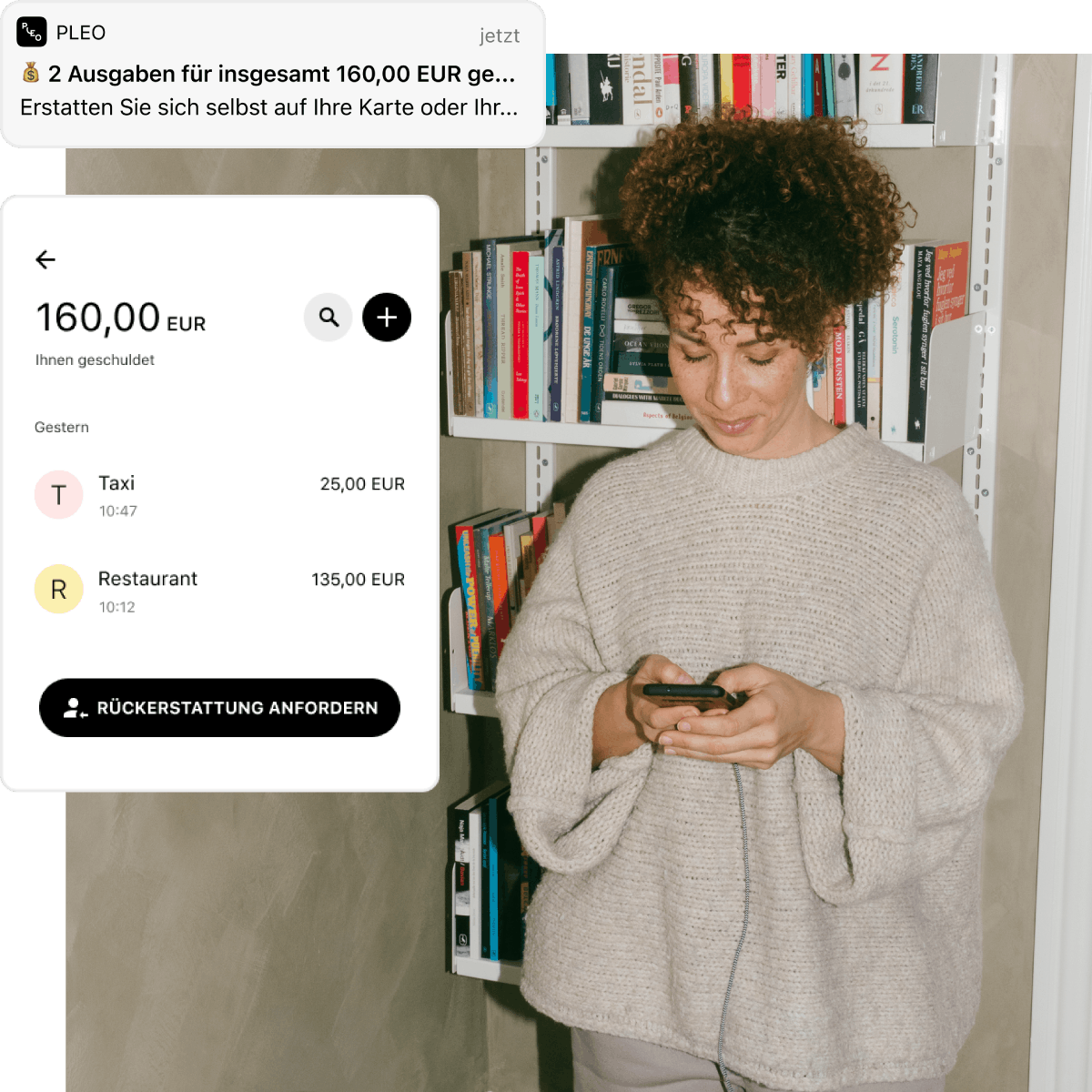 Bild einer Person, die sich die Kosten über die Pleo-App erstattet