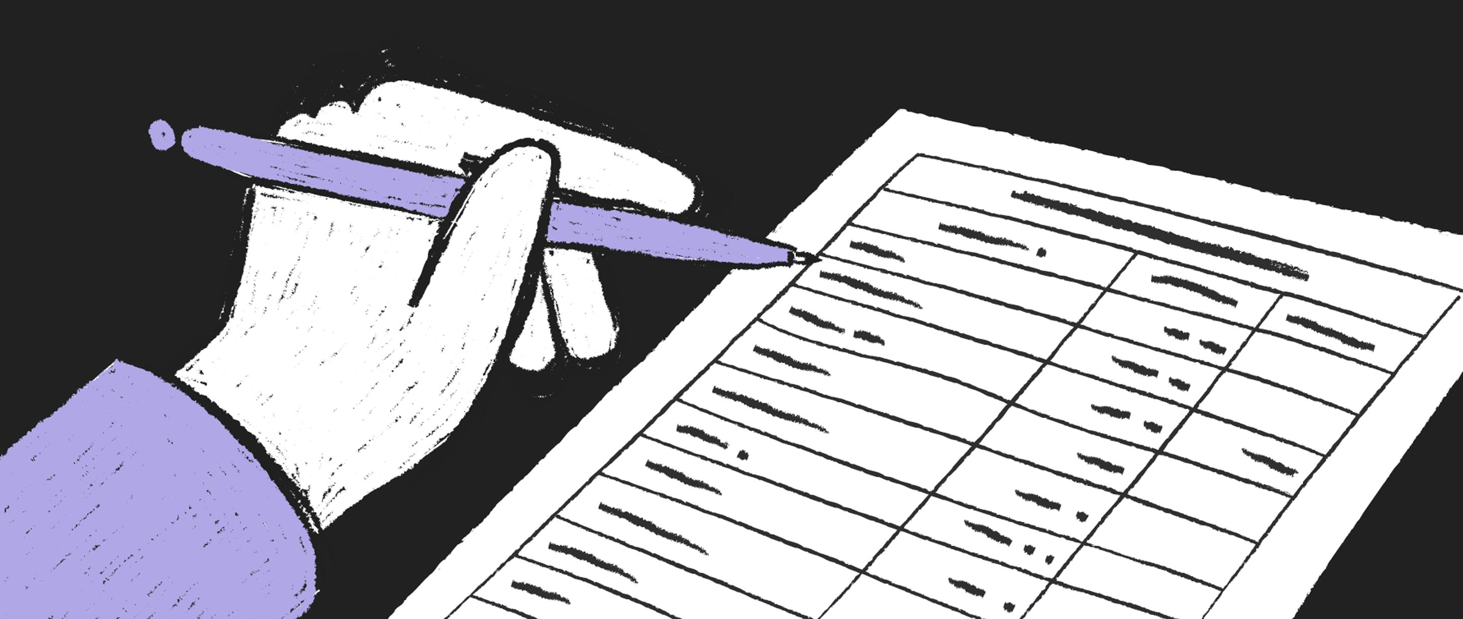 hand with pen filling out a form